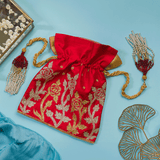 ALAIA GOLD AND SILVER FLORAL POTLI