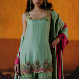 DAHLIA KURTA SHARARA DUPATTA SET - MINT GREEN