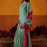 DAHLIA KURTA SHARARA DUPATTA SET - MINT GREEN
