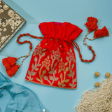 ALAIA GOLD AND SILVER FLORAL POTLI