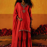 SEMAL KURTA SHARARA DUPATTA SET - RED