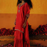 SEMAL KURTA SHARARA DUPATTA SET - RED